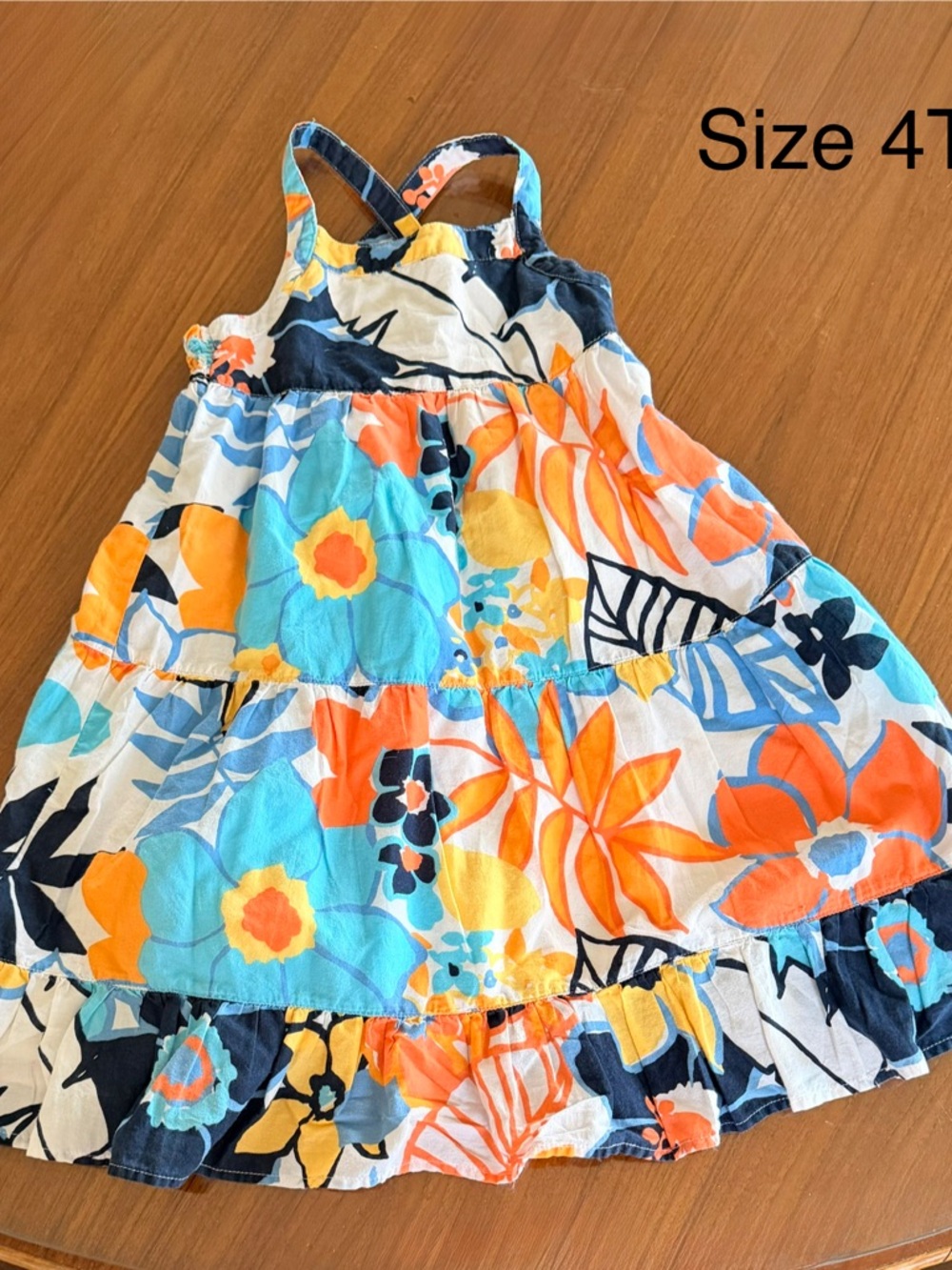 4T Bright Floral Tiered Sundress for Girls - Blue & Orange